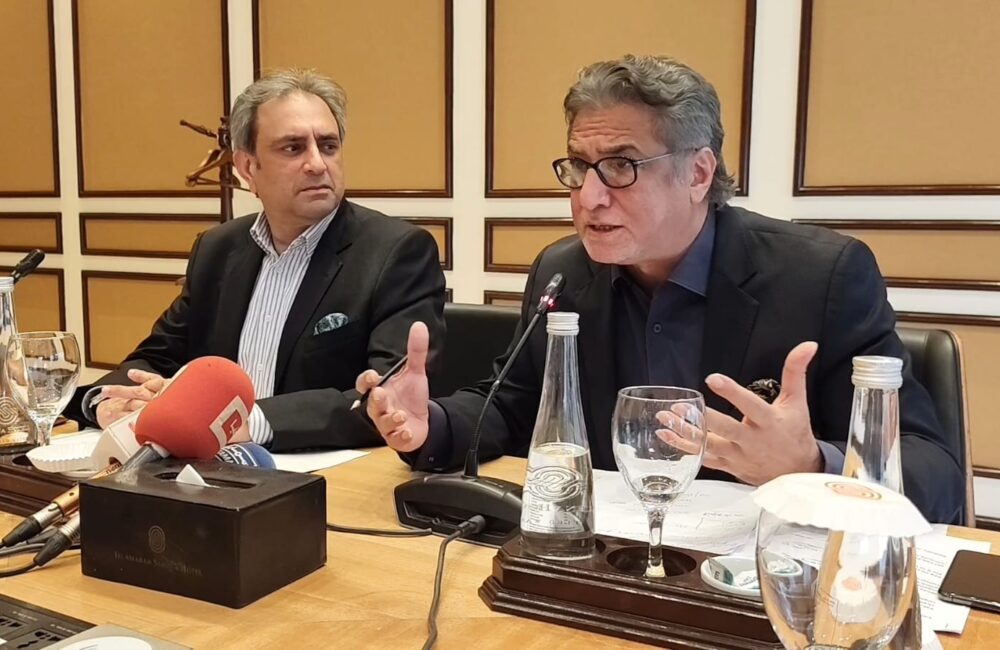 Former education minister Mian Imran Masood speaks at a curriculum reform briefing, calling for a unified core curriculum and implementation by April 2028.
